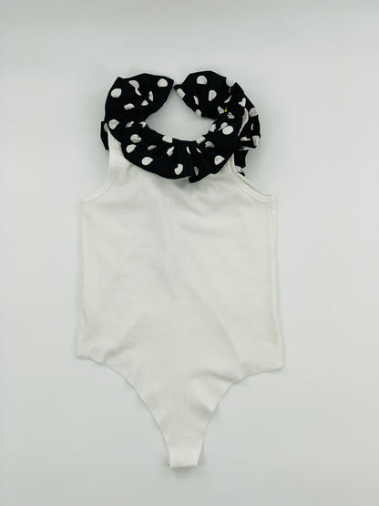 White Double Neckline Bodysuit - Polka Dot