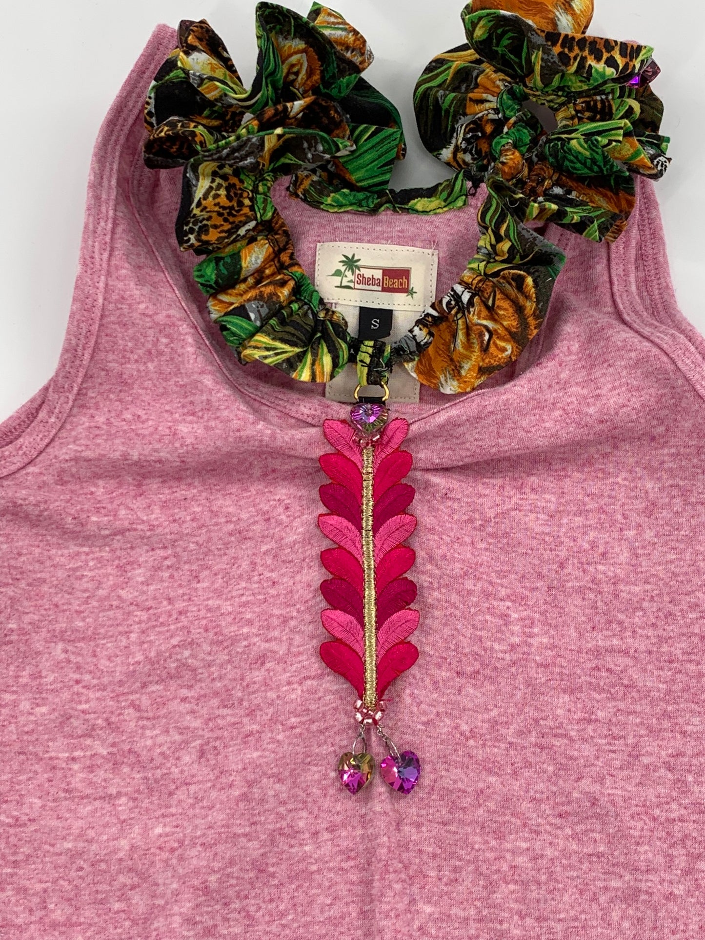 Pink Double Neckline Bodysuit - Jungle Print