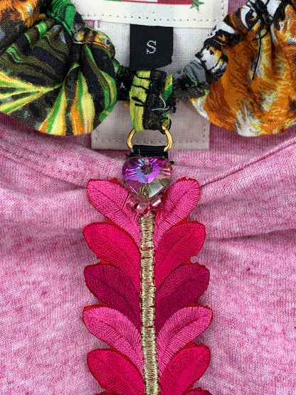 Pink Double Neckline Bodysuit - Jungle Print