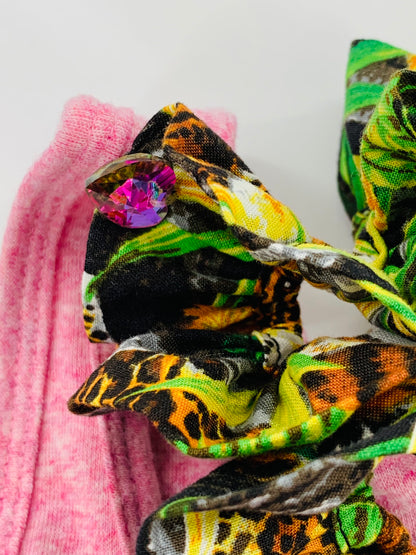 Pink Double Neckline Bodysuit - Jungle Print