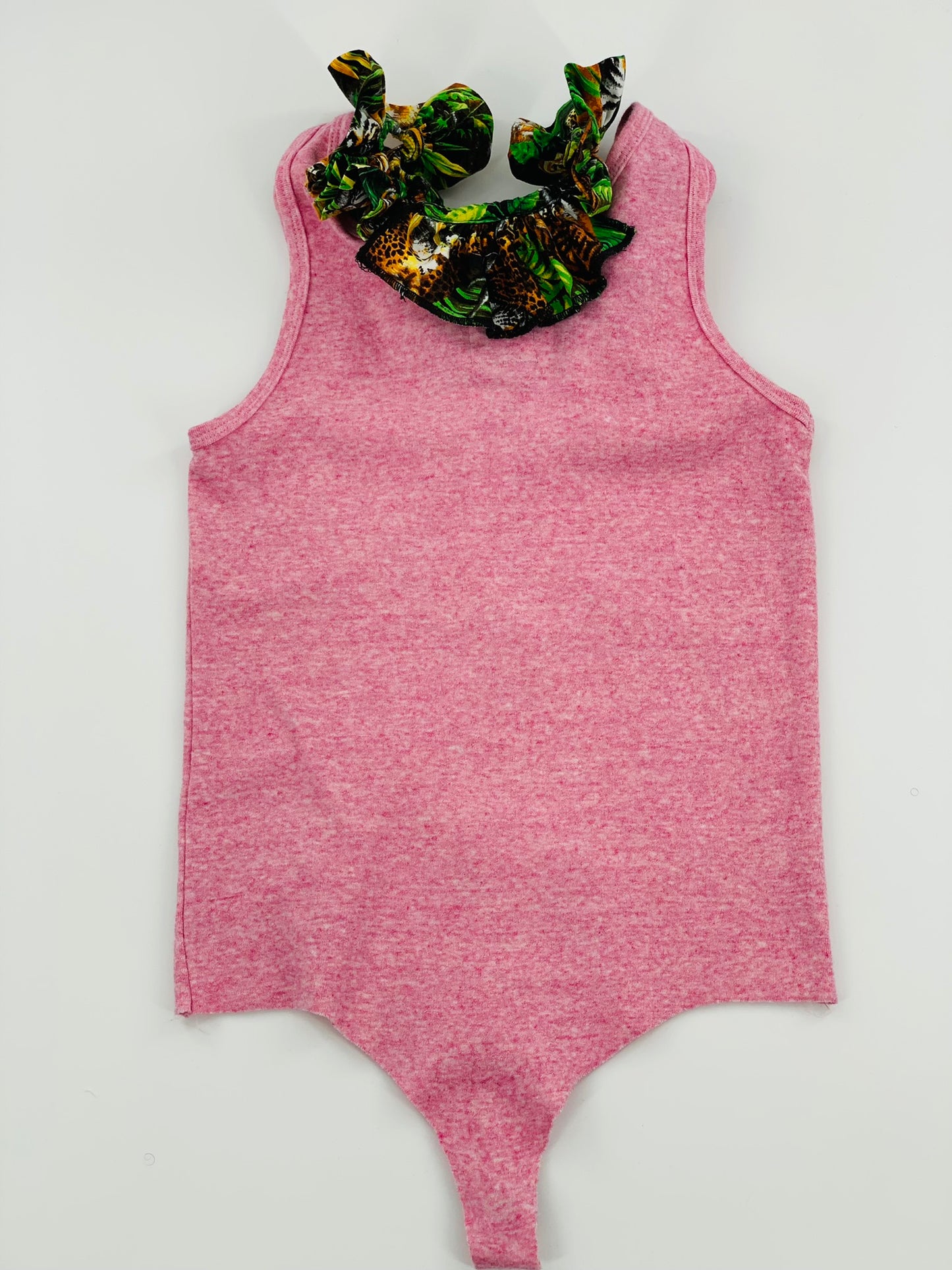 Pink Double Neckline Bodysuit - Jungle Print