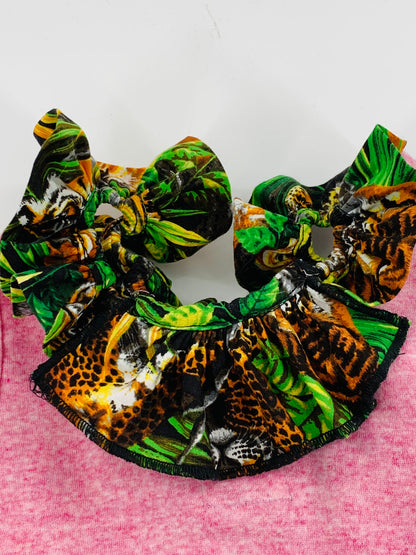 Pink Double Neckline Bodysuit - Jungle Print