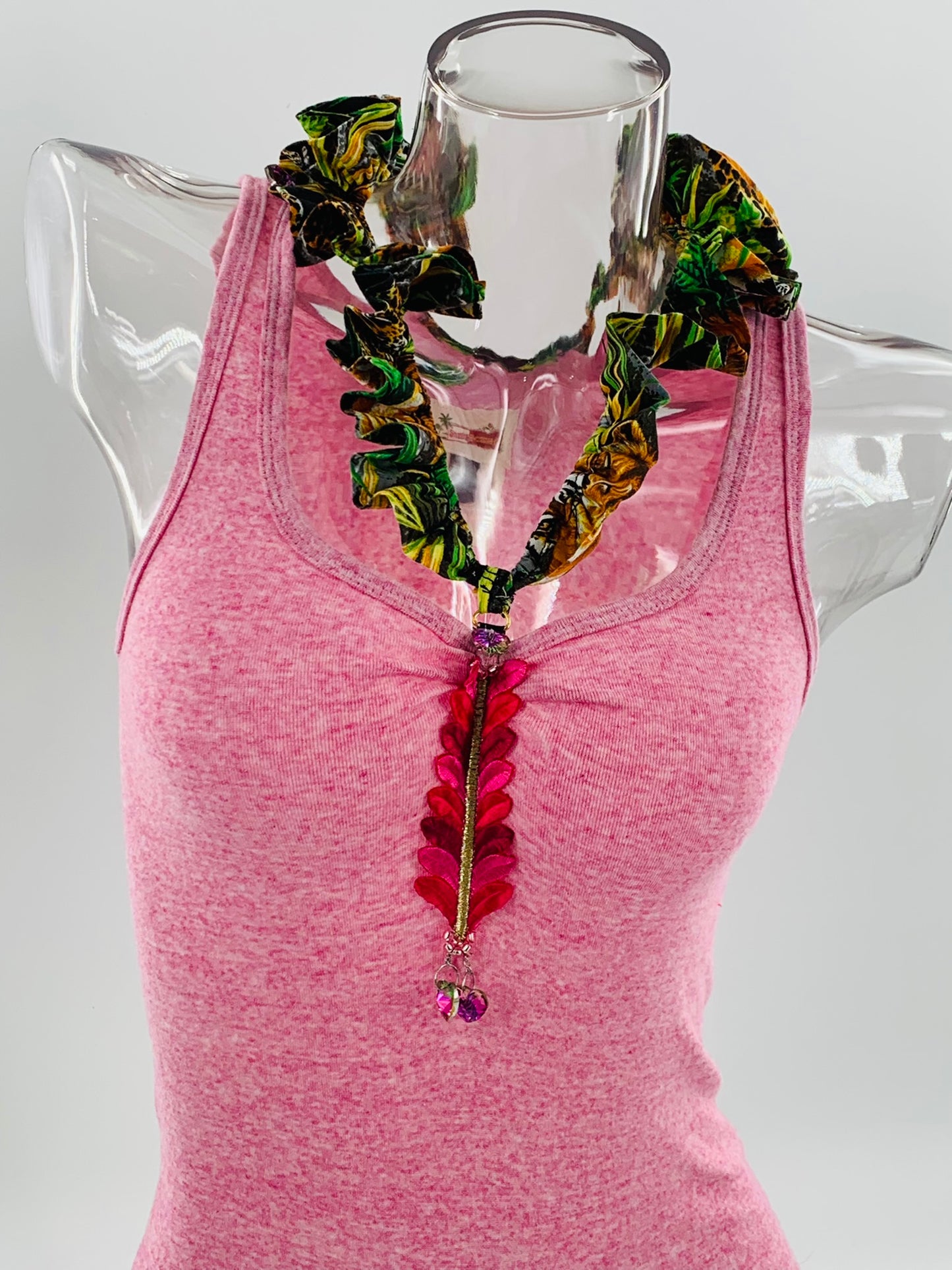 Pink Double Neckline Bodysuit - Jungle Print