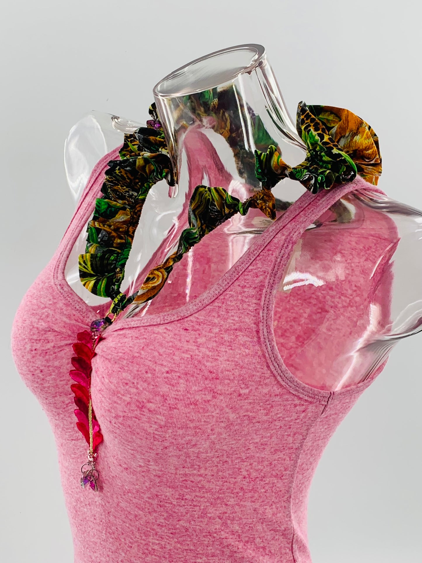 Pink Double Neckline Bodysuit - Jungle Print