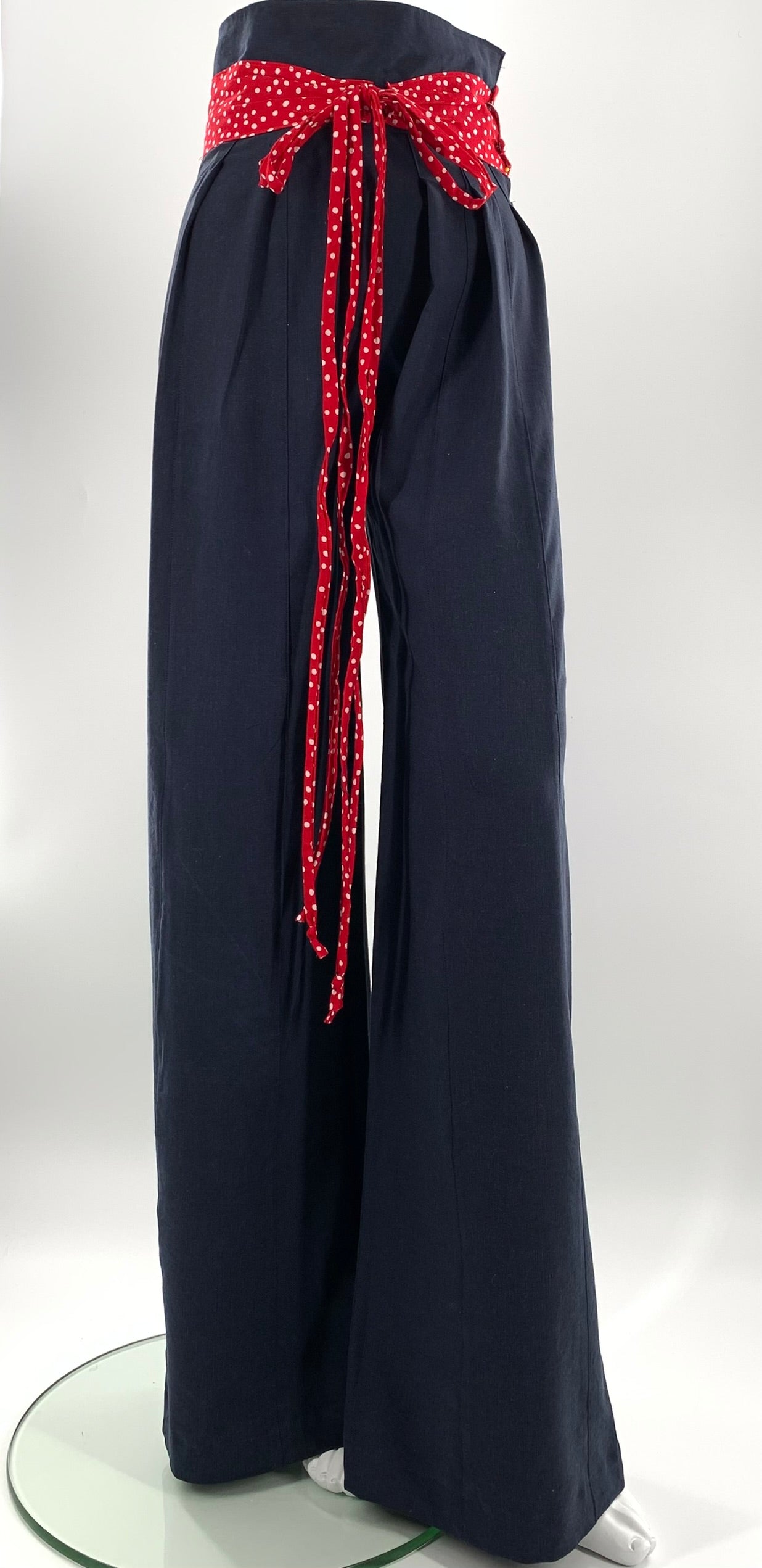 High-Waist Wide Leg Lenin Pants |  Navy