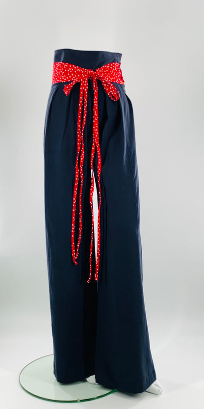 High-Waist Wide Leg Lenin Pants |  Navy