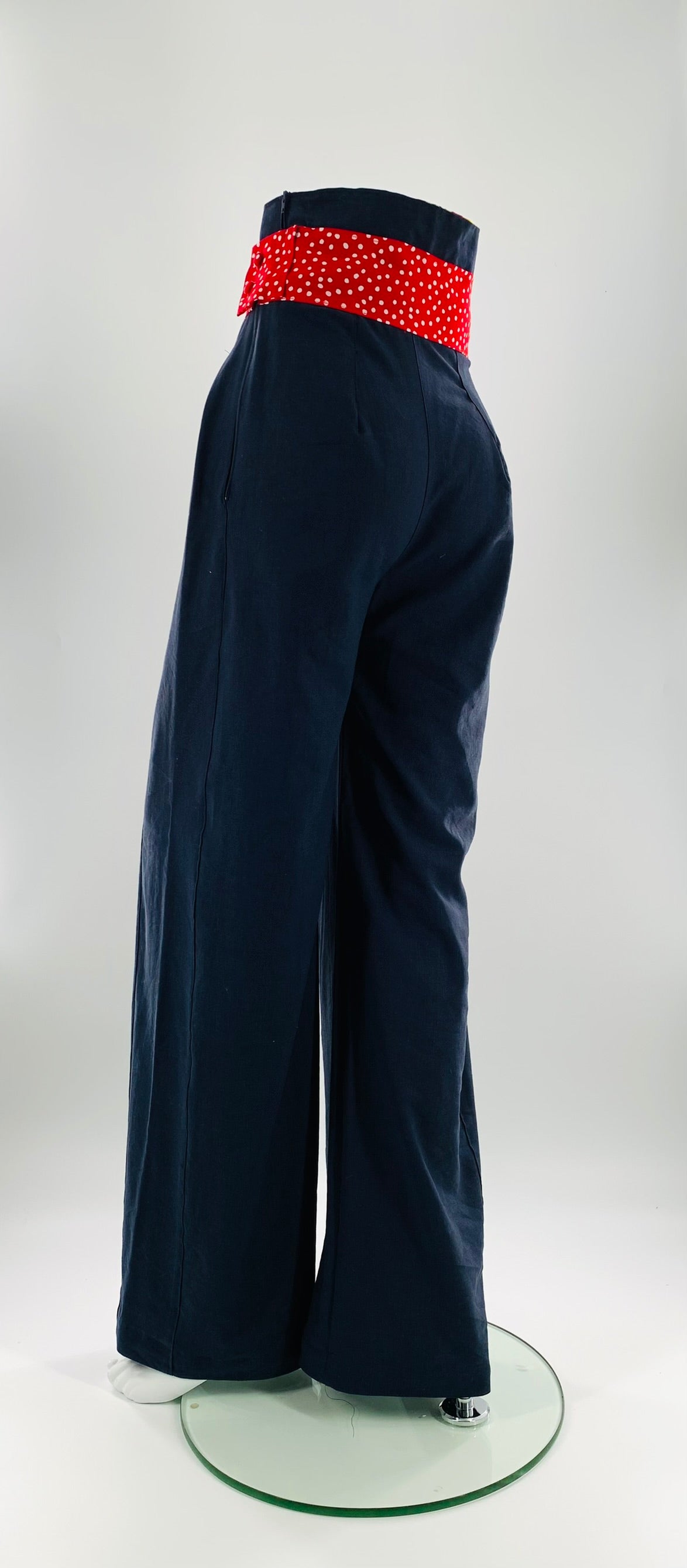 High-Waist Wide Leg Lenin Pants |  Navy