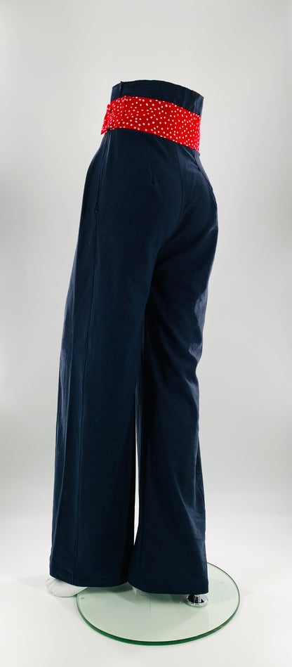 High-Waist Wide Leg Lenin Pants |  Navy