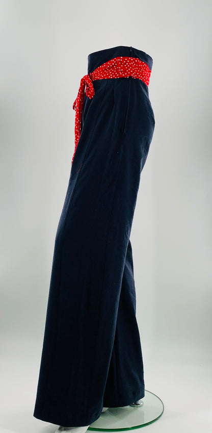 High-Waist Wide Leg Lenin Pants |  Navy