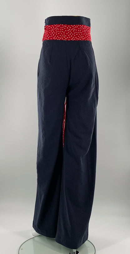 High-Waist Wide Leg Lenin Pants |  Navy