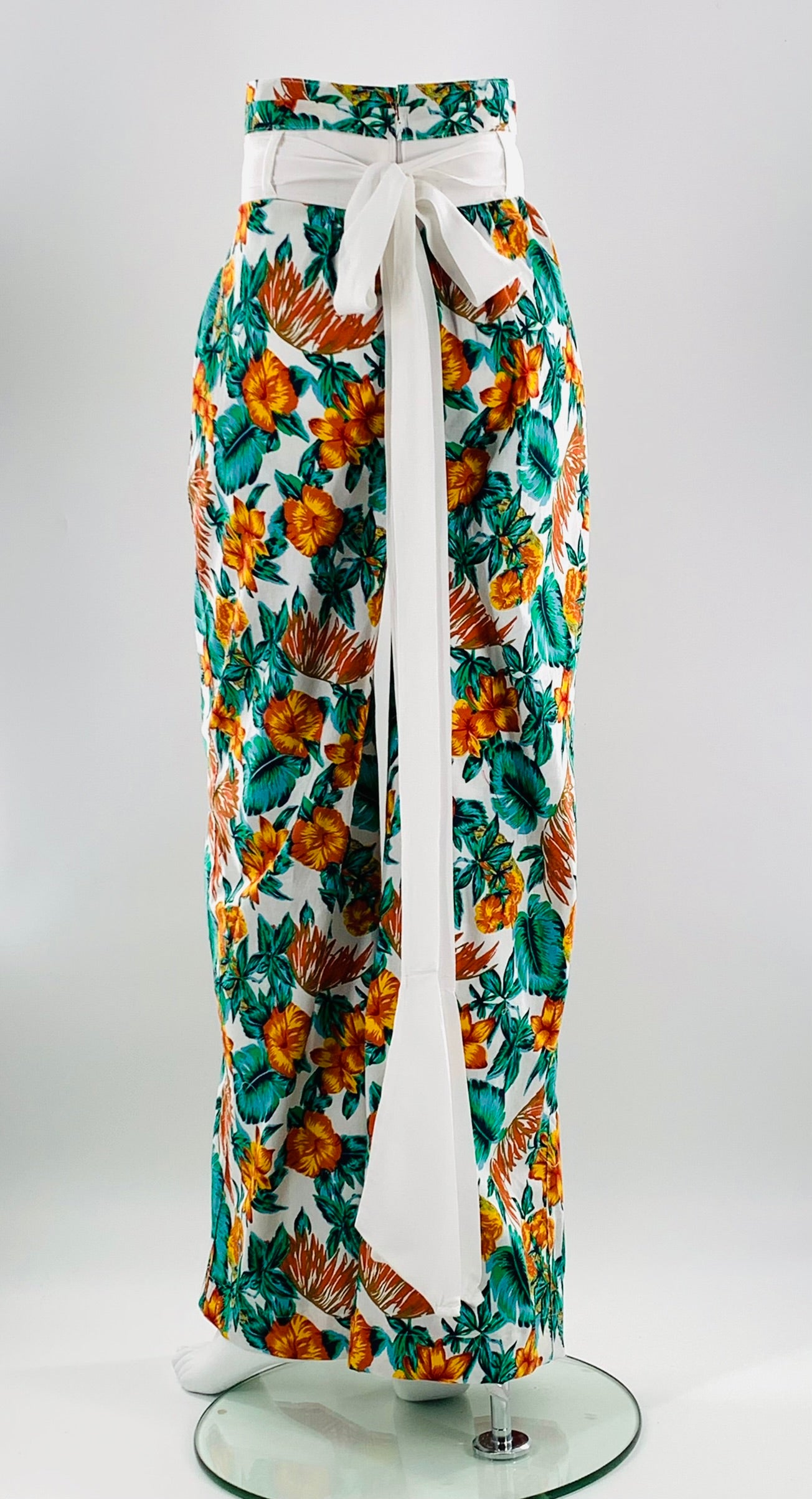 Belted High-Waist Wide Leg Floral Pants