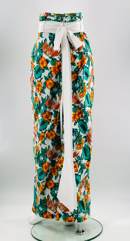 Belted High-Waist Wide Leg Floral Pants