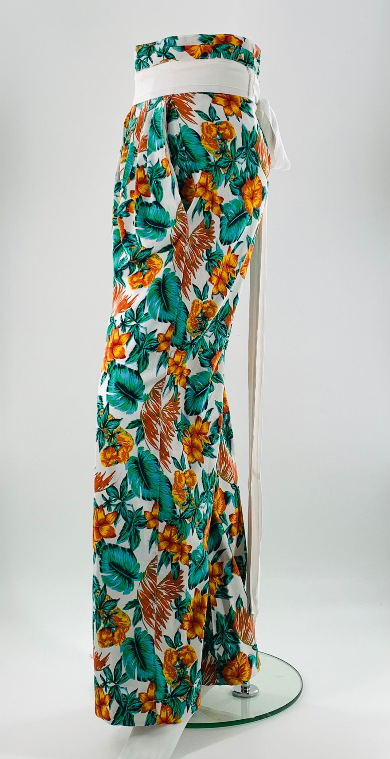 Belted High-Waist Wide Leg Floral Pants