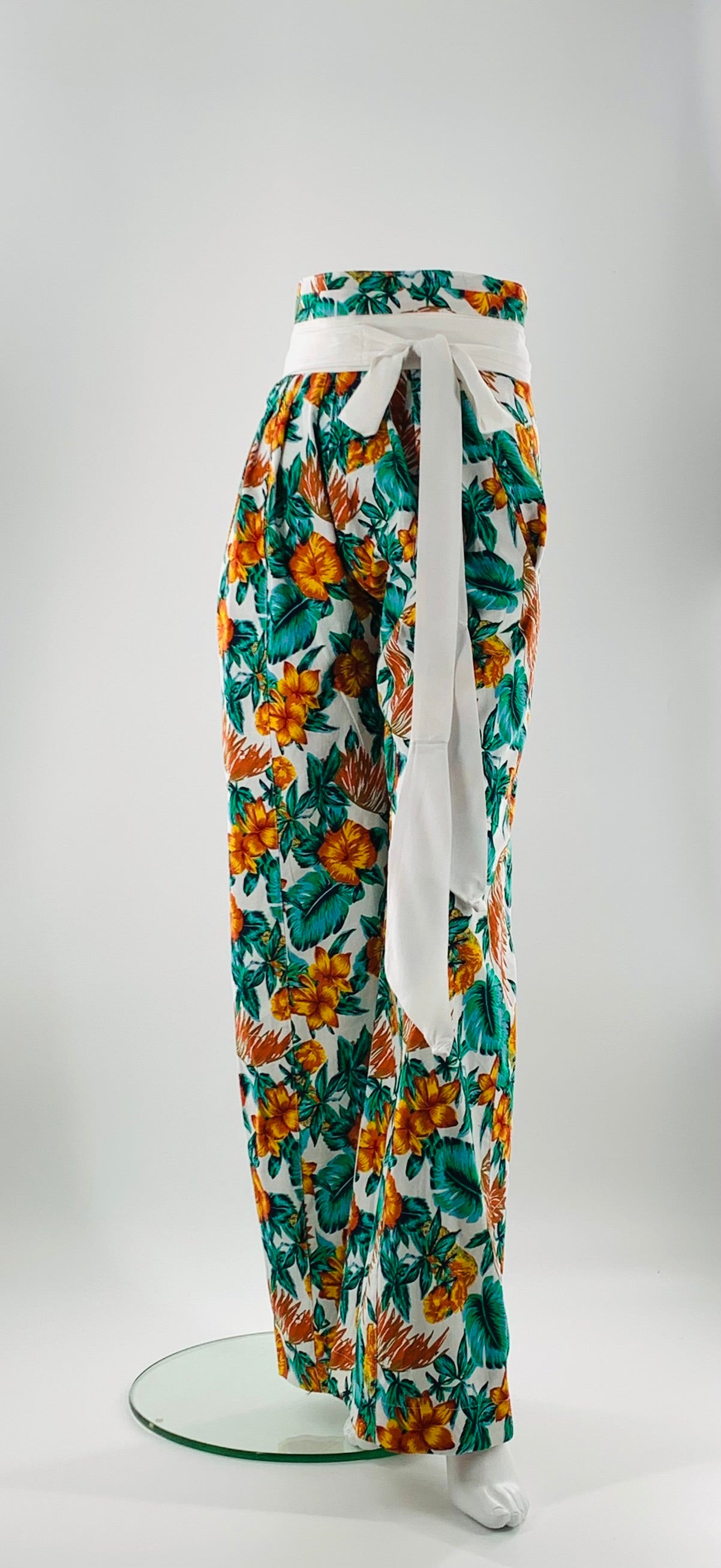 Belted High-Waist Wide Leg Floral Pants