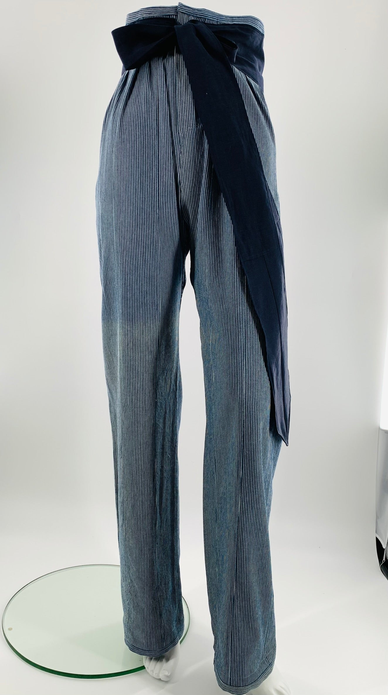 High-Waist Straight Leg  Striped Trousers w/t Wide Linen belt|