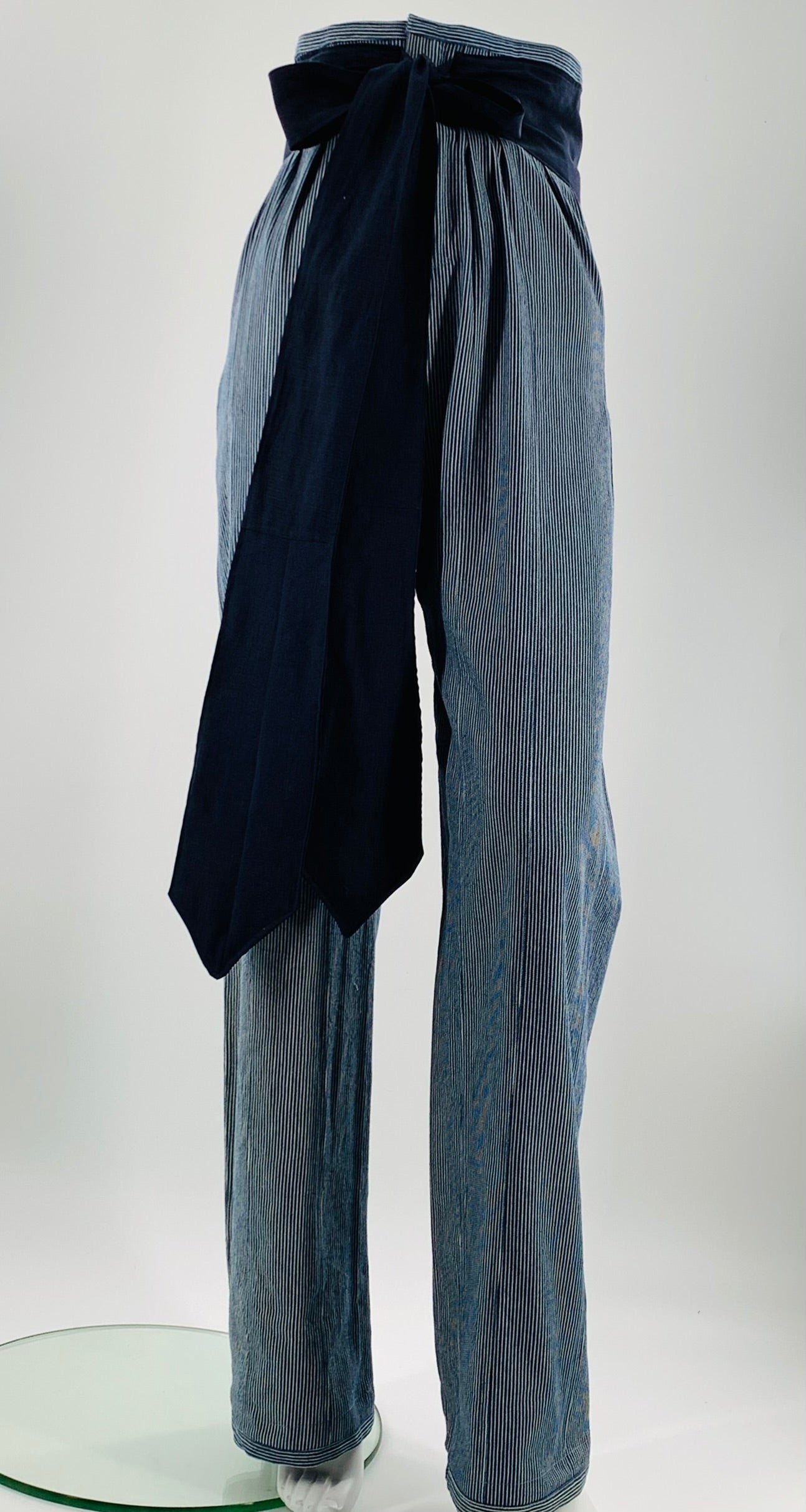 High-Waist Straight Leg  Striped Trousers w/t Wide Linen belt|