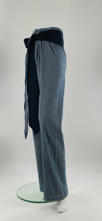 High-Waist Straight Leg  Striped Trousers w/t Wide Linen belt|