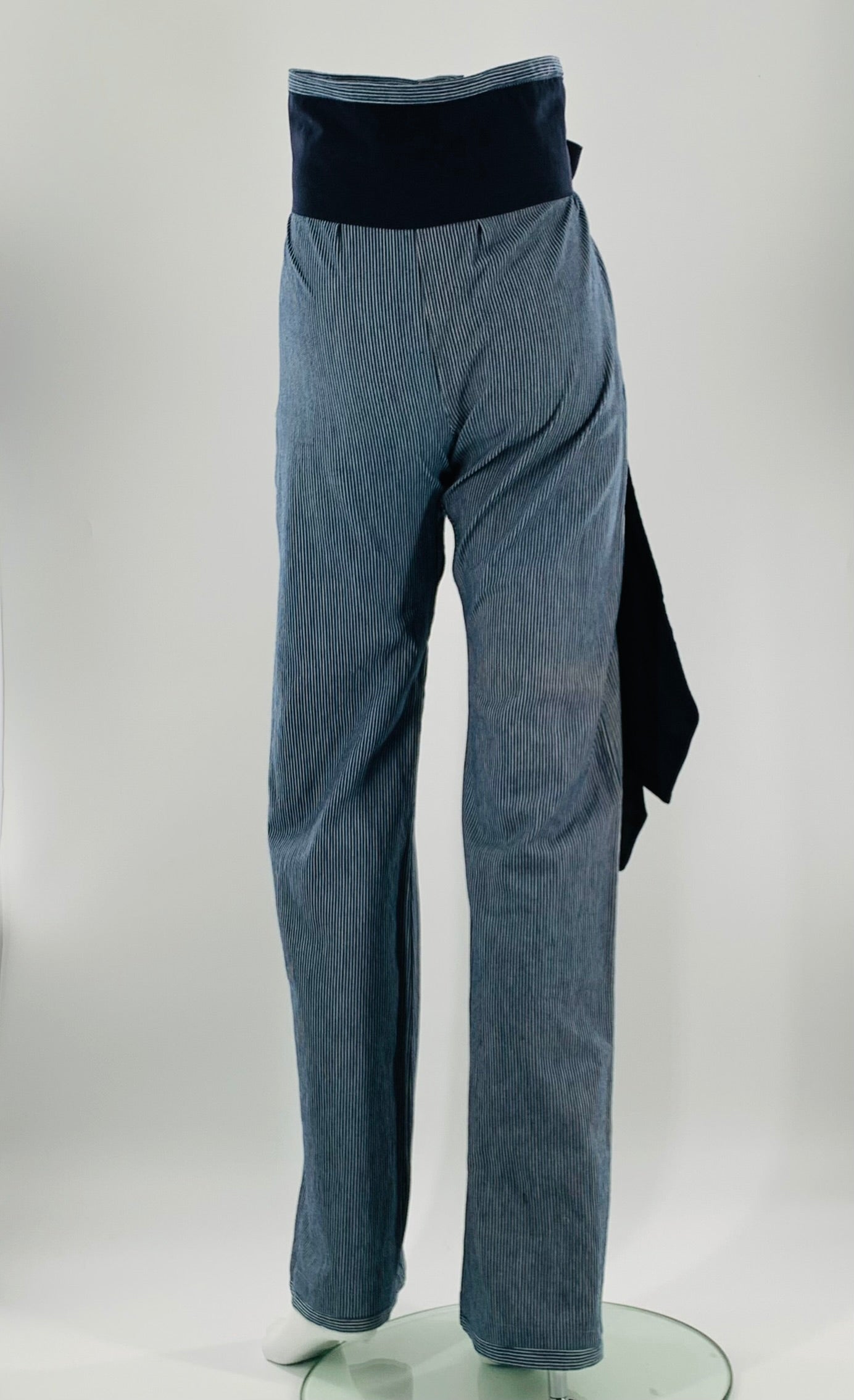 High-Waist Straight Leg  Striped Trousers w/t Wide Linen belt|