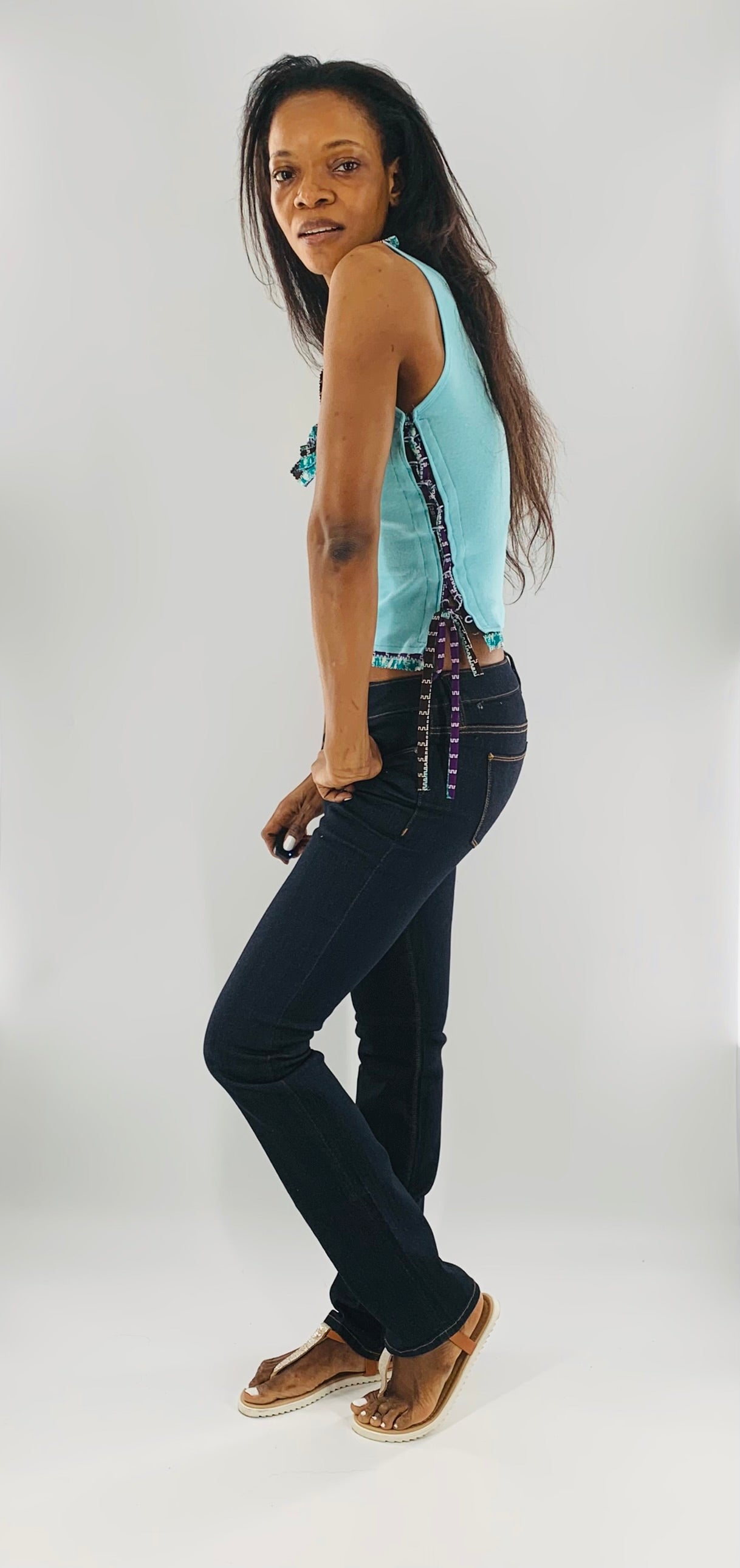 Ankara Laced Up Alter Cropped Top With A Bow | Blue