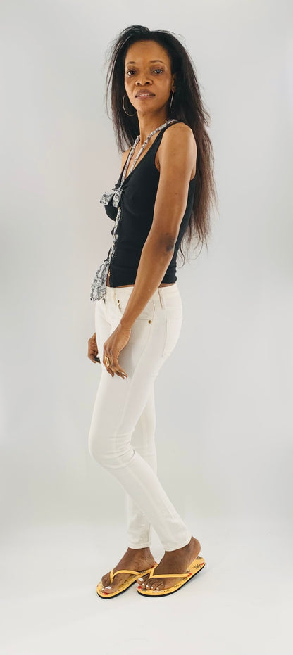 Crisscross Halter Tank Top with  Black & White Straps