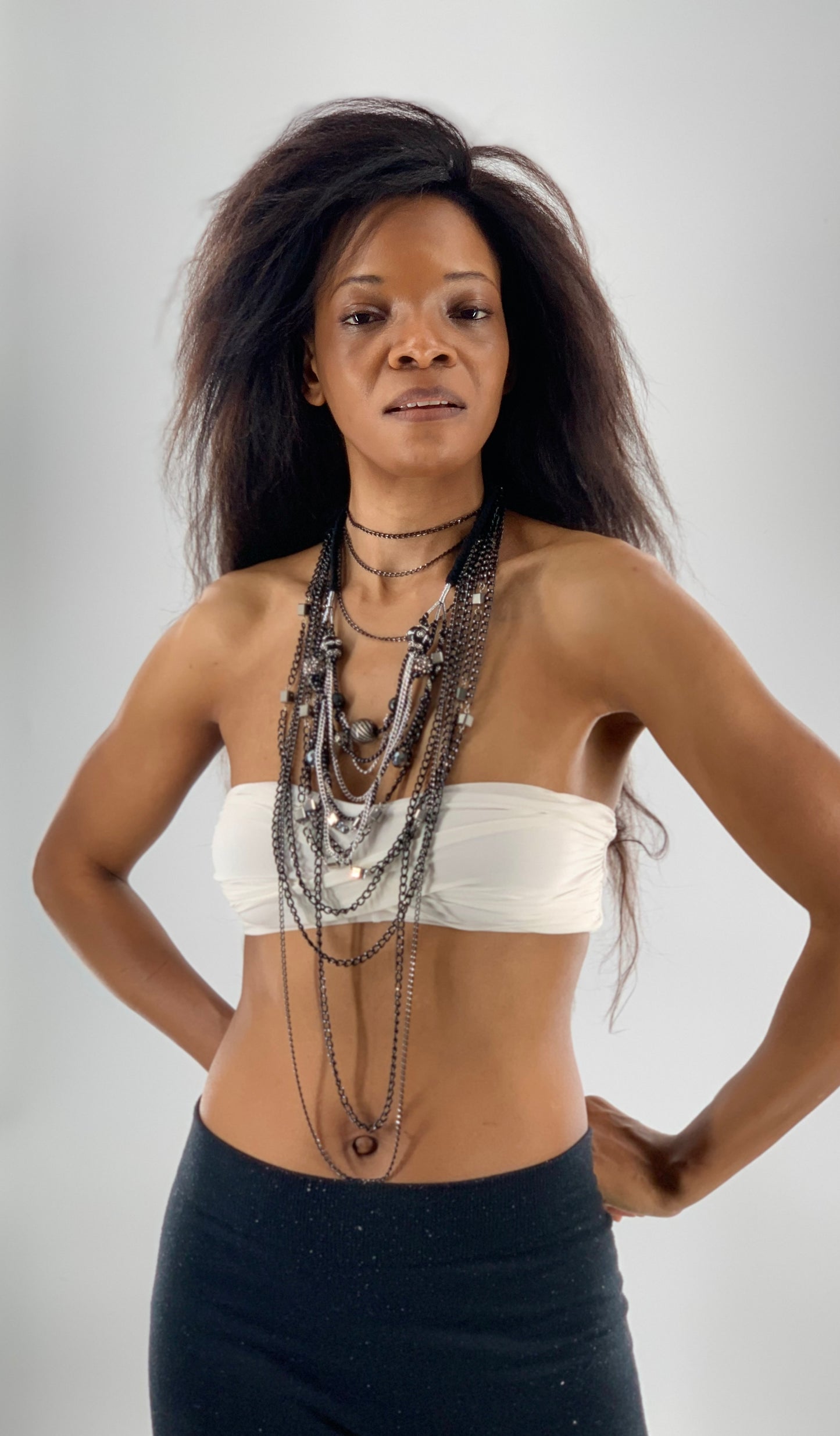 Rock-Chick Layered Necklace with Gothıc Glass Beads & Black Chains