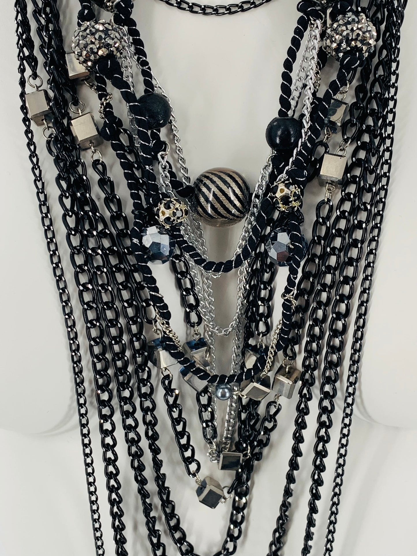Rock-Chick Layered Necklace with Gothıc Glass Beads & Black Chains
