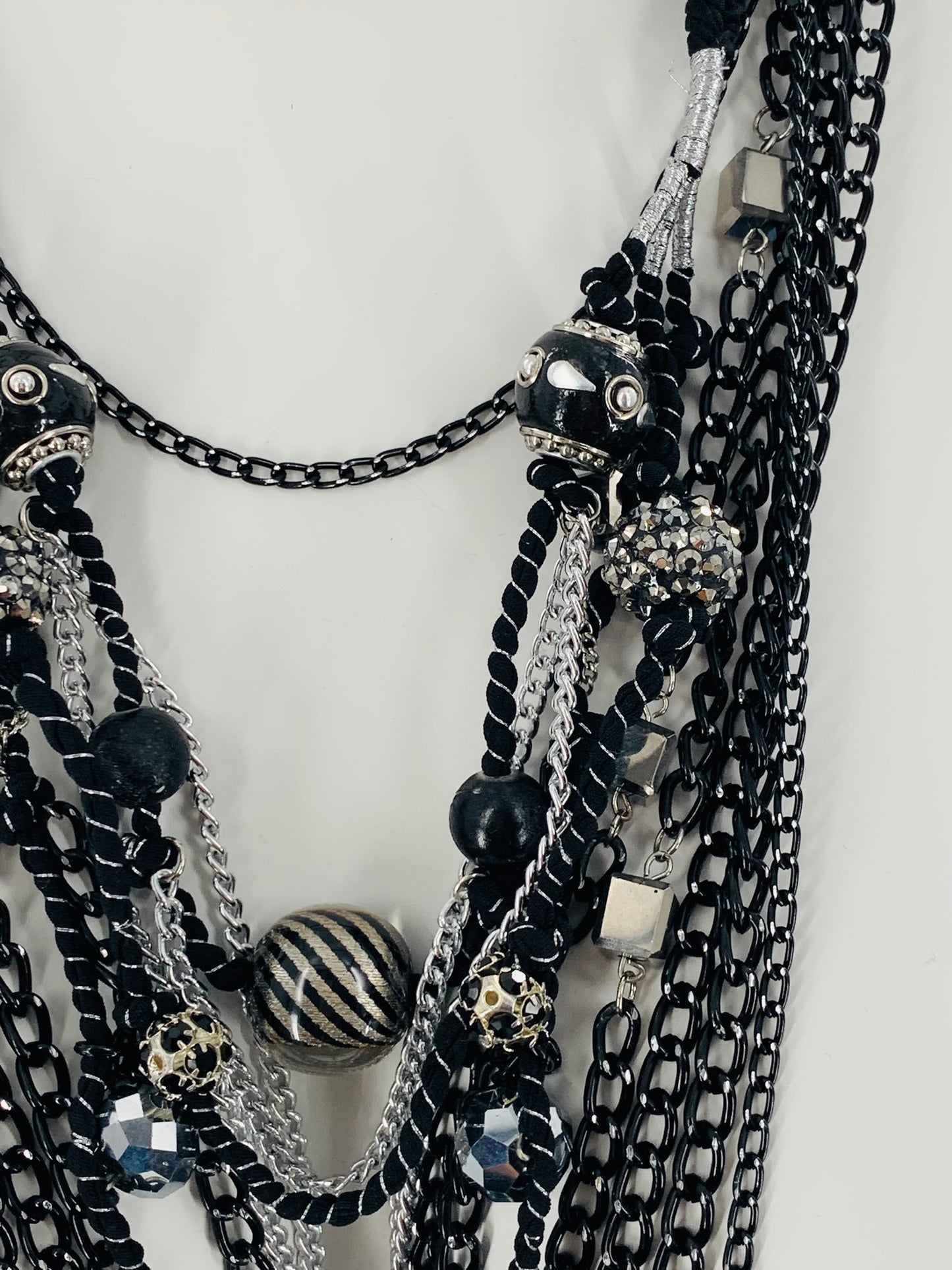 Rock-Chick Layered Necklace with Gothıc Glass Beads & Black Chains