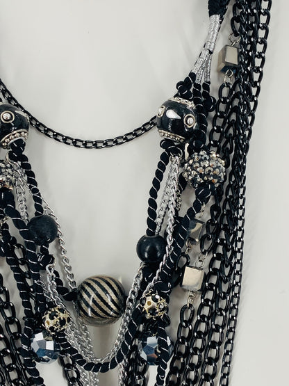 Rock-Chick Layered Necklace with Gothıc Glass Beads & Black Chains