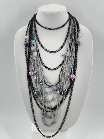 Silver Lake Nylon Layered Necklace with Gothıc Glass Beads