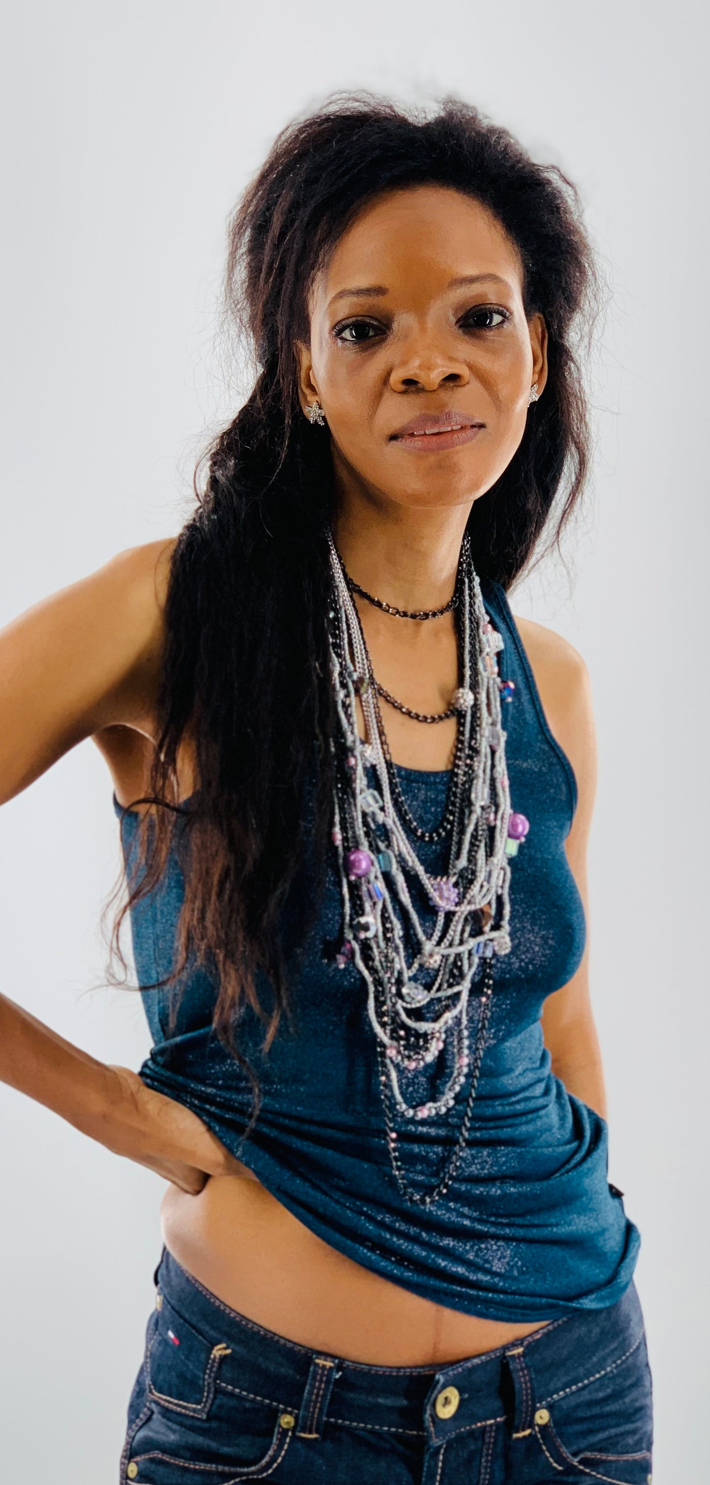 Silver Lake Nylon Layered Necklace with Gothıc Glass Beads