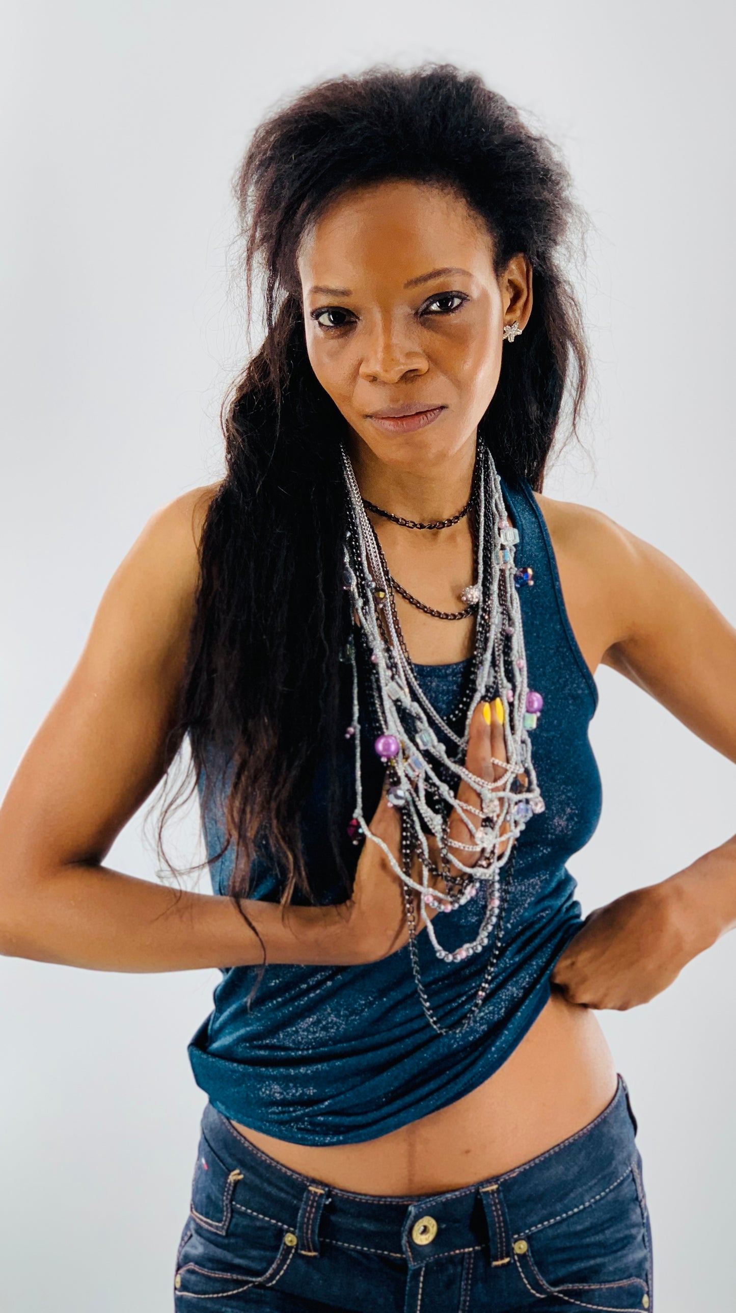 Silver Lake Nylon Layered Necklace with Gothıc Glass Beads