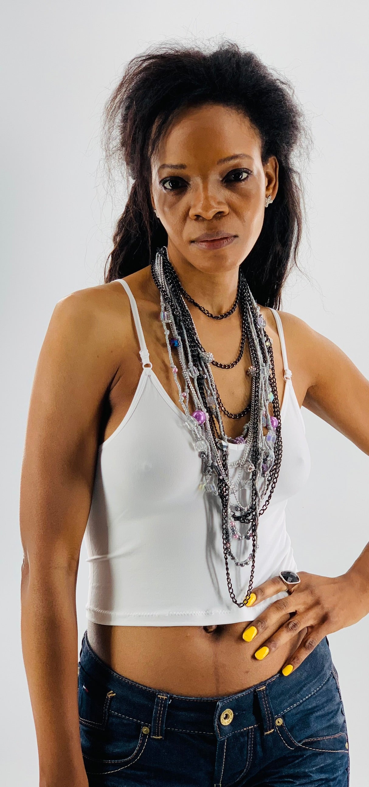 Silver Lake Nylon Layered Necklace with Gothıc Glass Beads