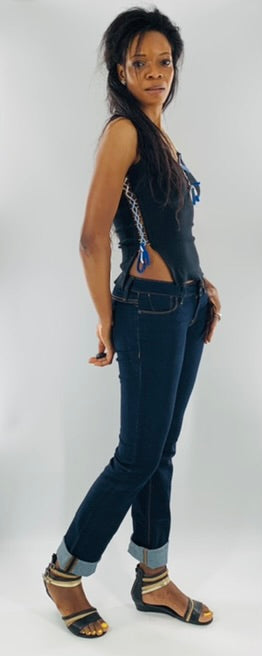 Crisscross Halter Tank Top with White & Blue Straps