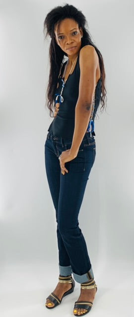 Crisscross Halter Tank Top with White & Blue Straps