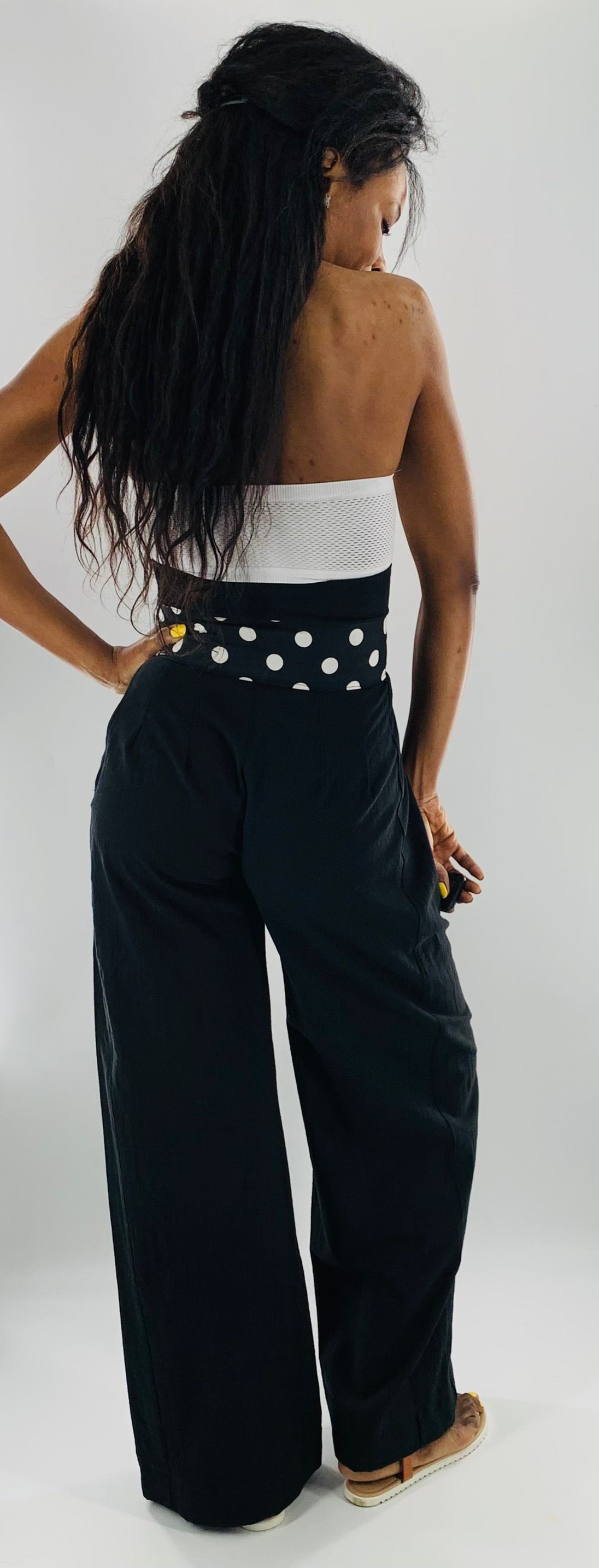 High-Waist Wide Leg Halter Pants |  Black
