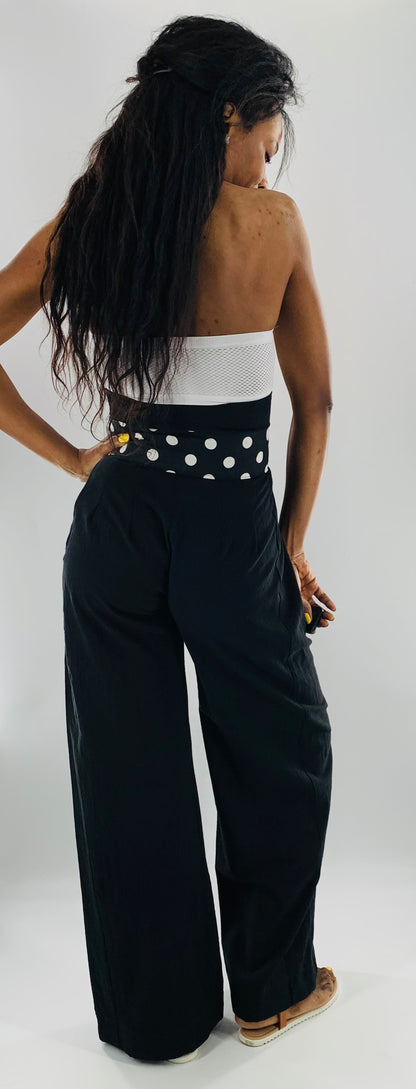 High-Waist Wide Leg Halter Pants |  Black