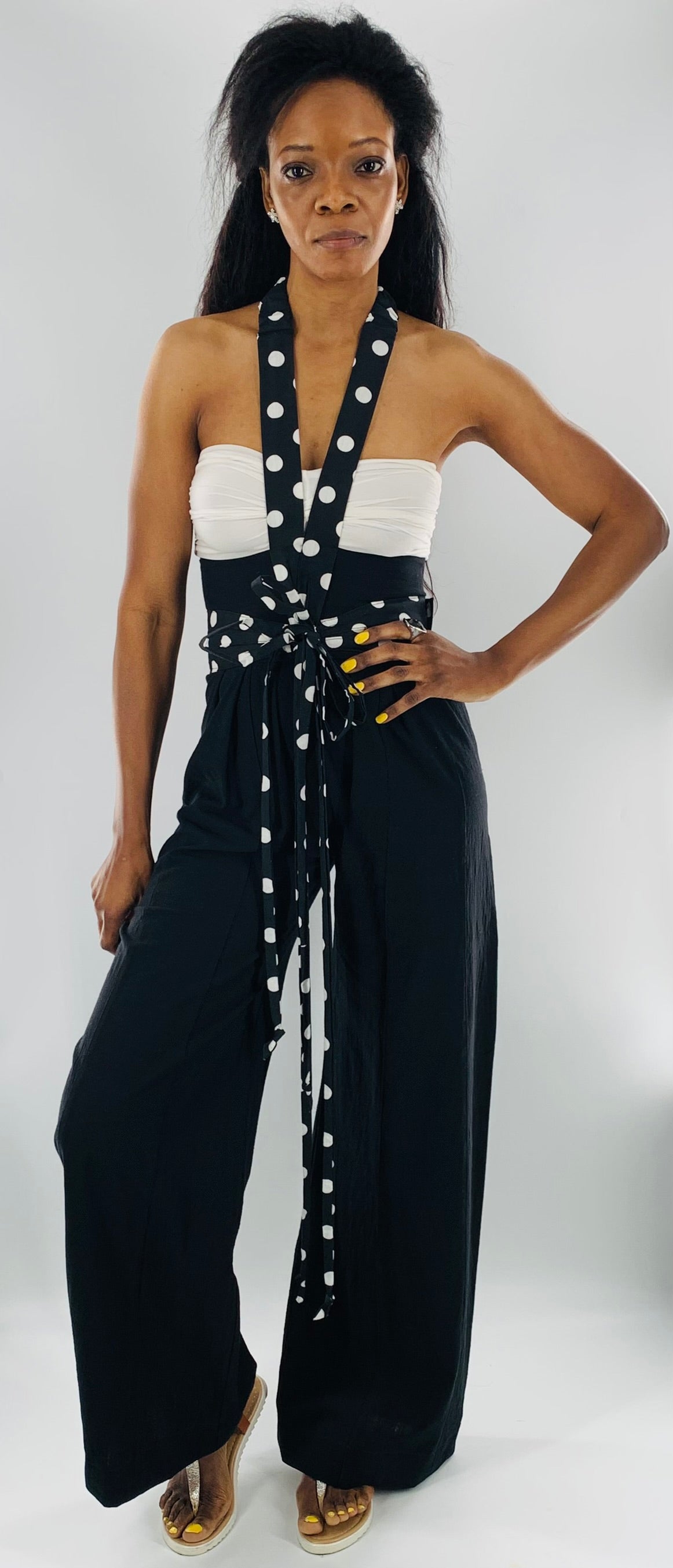 High-Waist Wide Leg Halter Pants |  Black