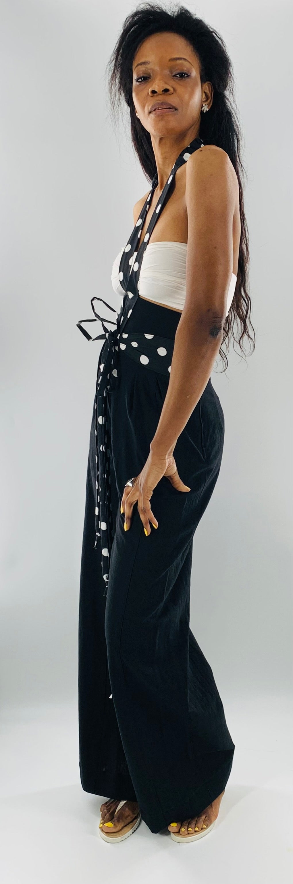 High-Waist Wide Leg Halter Pants |  Black