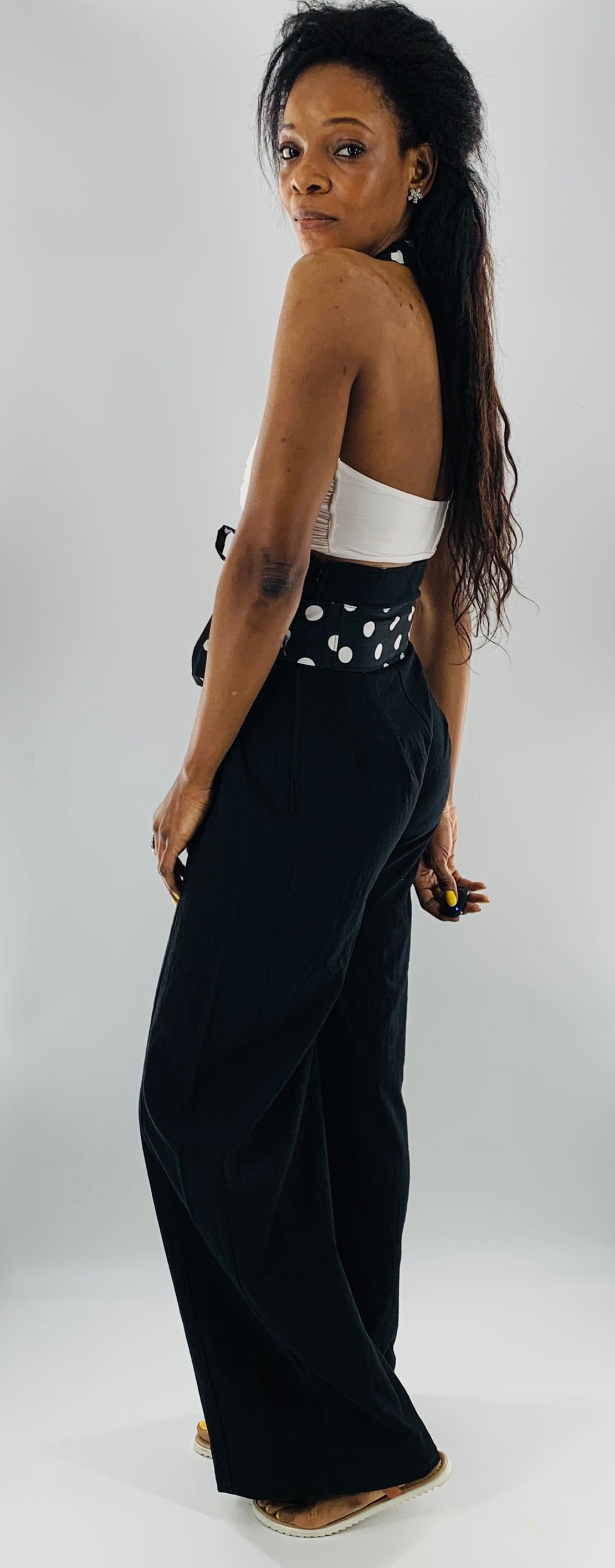 High-Waist Wide Leg Halter Pants |  Black