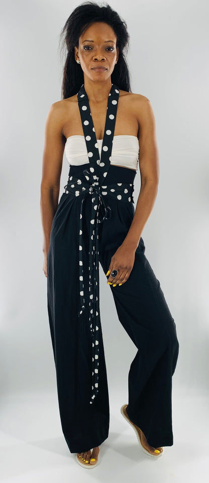 High-Waist Wide Leg Halter Pants |  Black