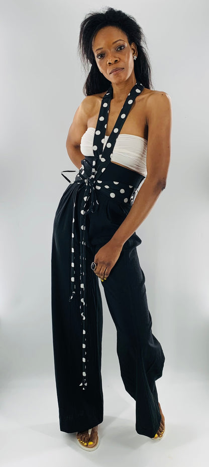 High-Waist Wide Leg Halter Pants |  Black