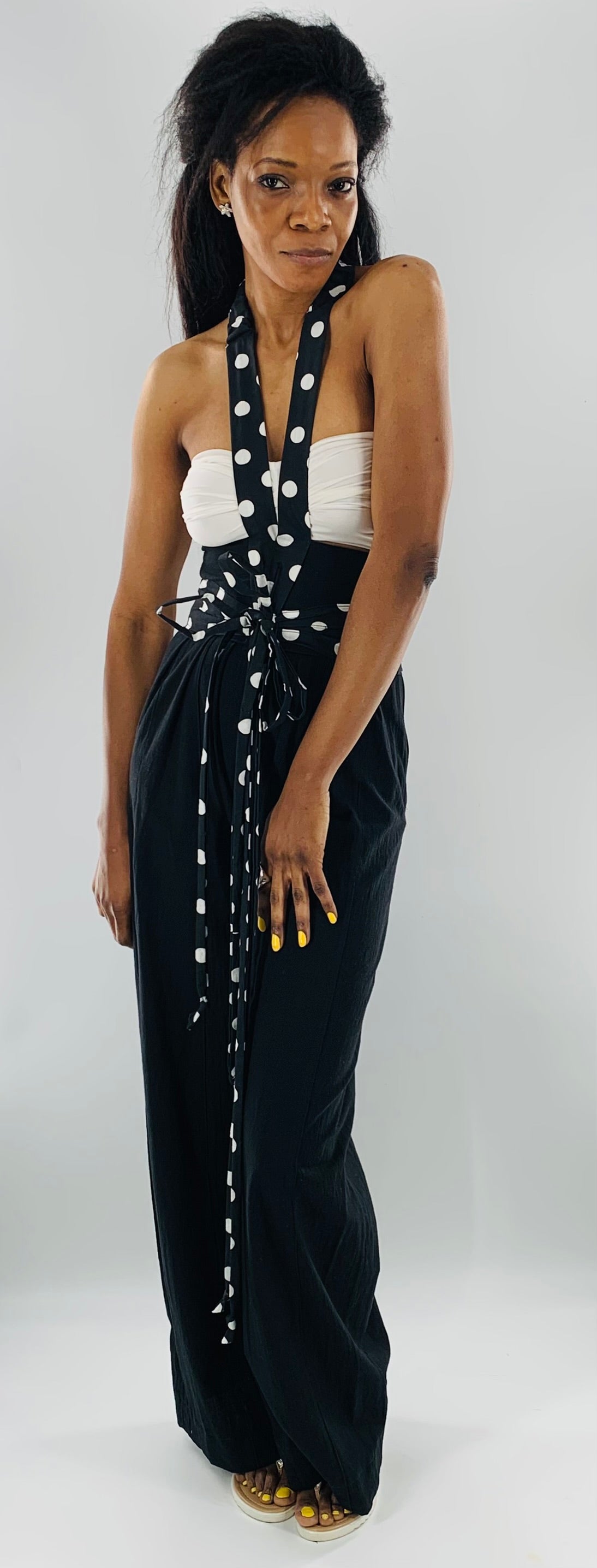 High-Waist Wide Leg Halter Pants |  Black