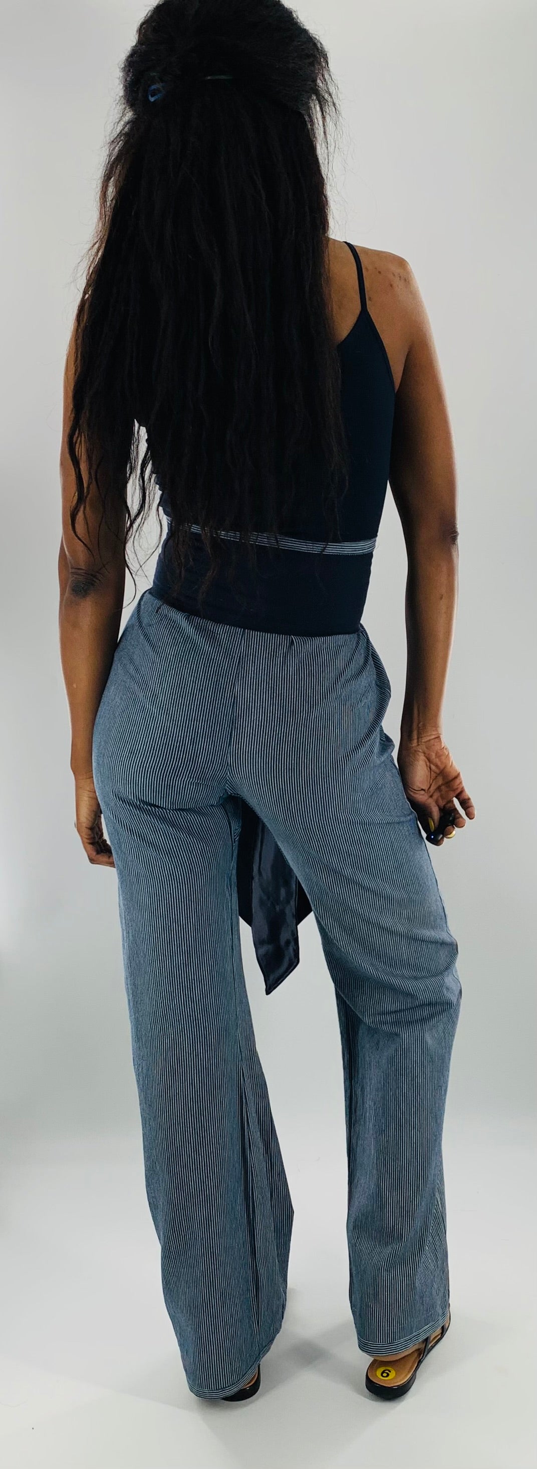 High-Waist Straight Leg  Striped Trousers w/t Wide Linen belt|