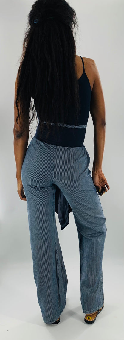 High-Waist Straight Leg  Striped Trousers w/t Wide Linen belt|