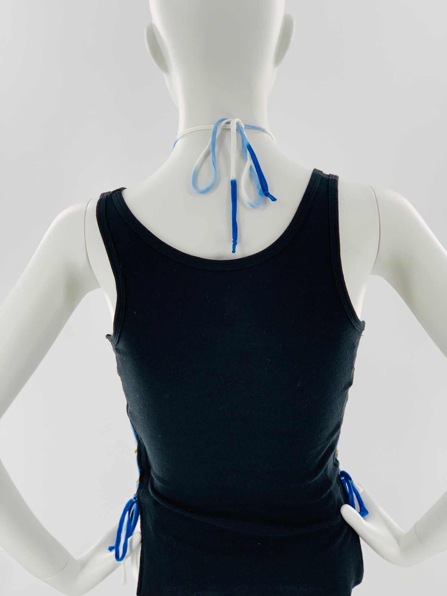 Crisscross Halter Tank Top with White & Blue Straps