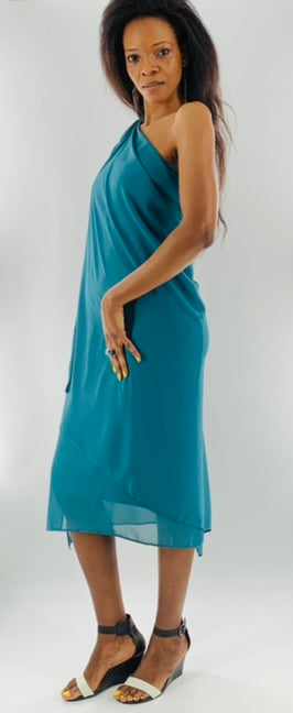 Asymmetrical One Shoulder Multi-Layered Chiffon Dress