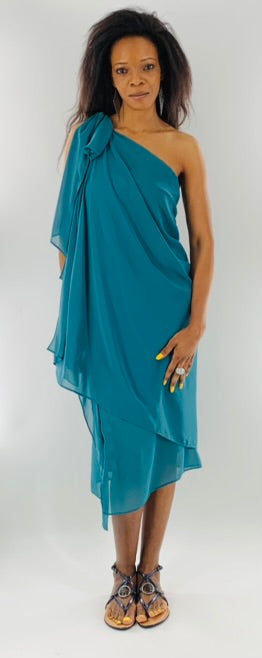 Asymmetrical One Shoulder Multi-Layered Chiffon Dress