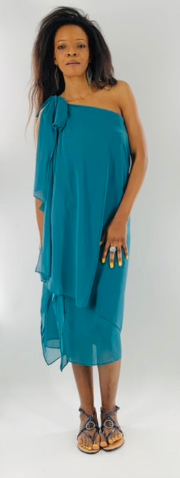 Asymmetrical One Shoulder Multi-Layered Chiffon Dress