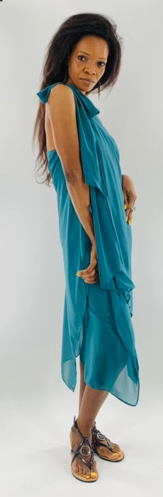 Asymmetrical One Shoulder Multi-Layered Chiffon Dress