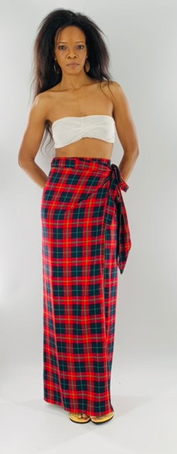Irish Plaid Wrap Skirt With Long Straps